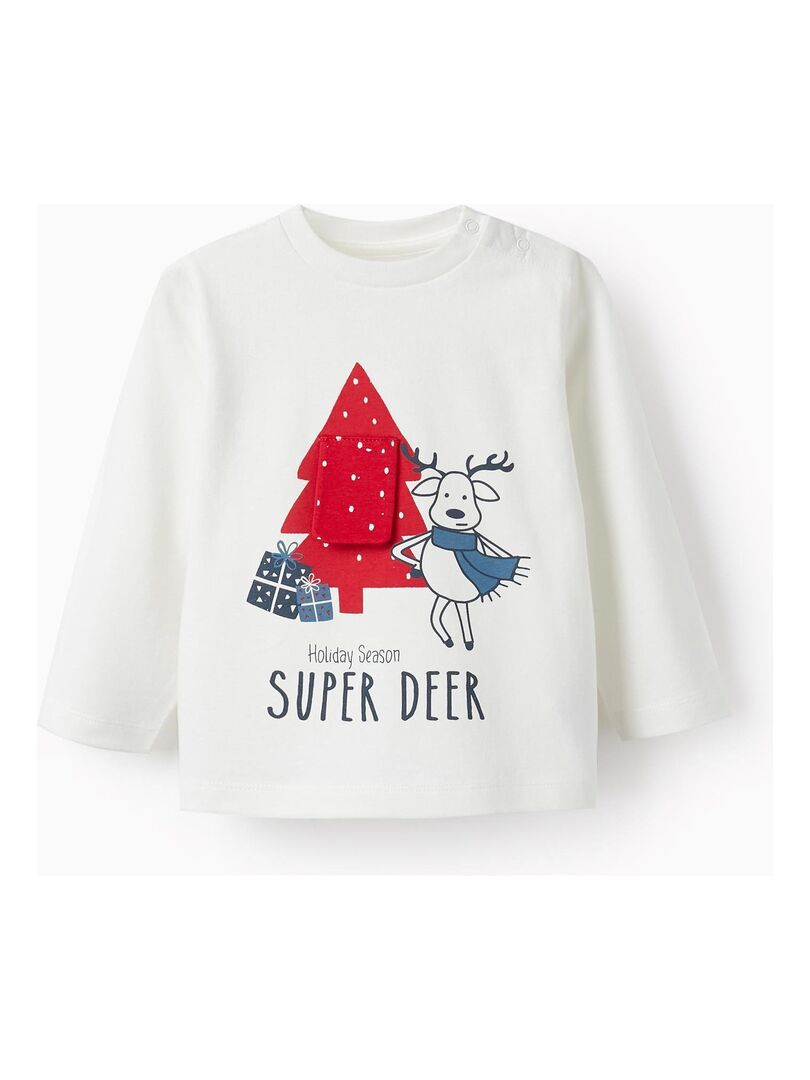 T-shirt à manches longues en coton pour bébé garçon 'Super Deer' manches longues  NOËL Beige clair - Kiabi