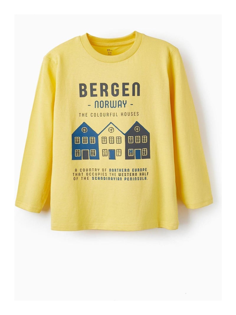 T-Shirt à manches longues en coton pour garçon 'Bergen - Norway' manches longues  NORTHERN CALLING Jaune - Kiabi