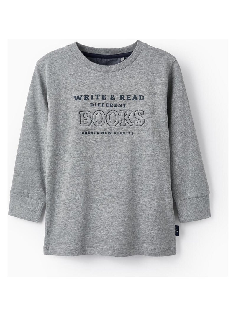 T-shirt à manches longues en coton pour garçon 'Books' manches longues  LITERATURE CLUB Gris - Kiabi