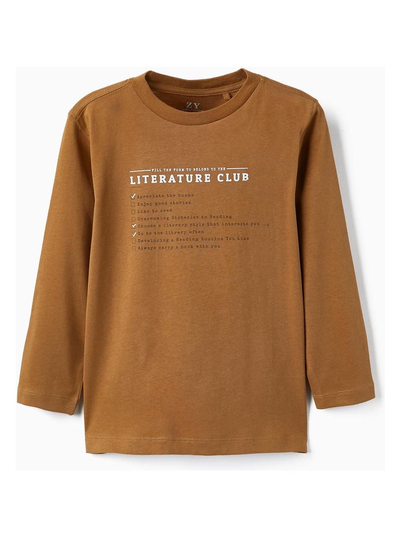 T-shirt à manches longues en coton pour garçon 'Literature Club' manches longues  LITERATURE CLUB Beige - Kiabi