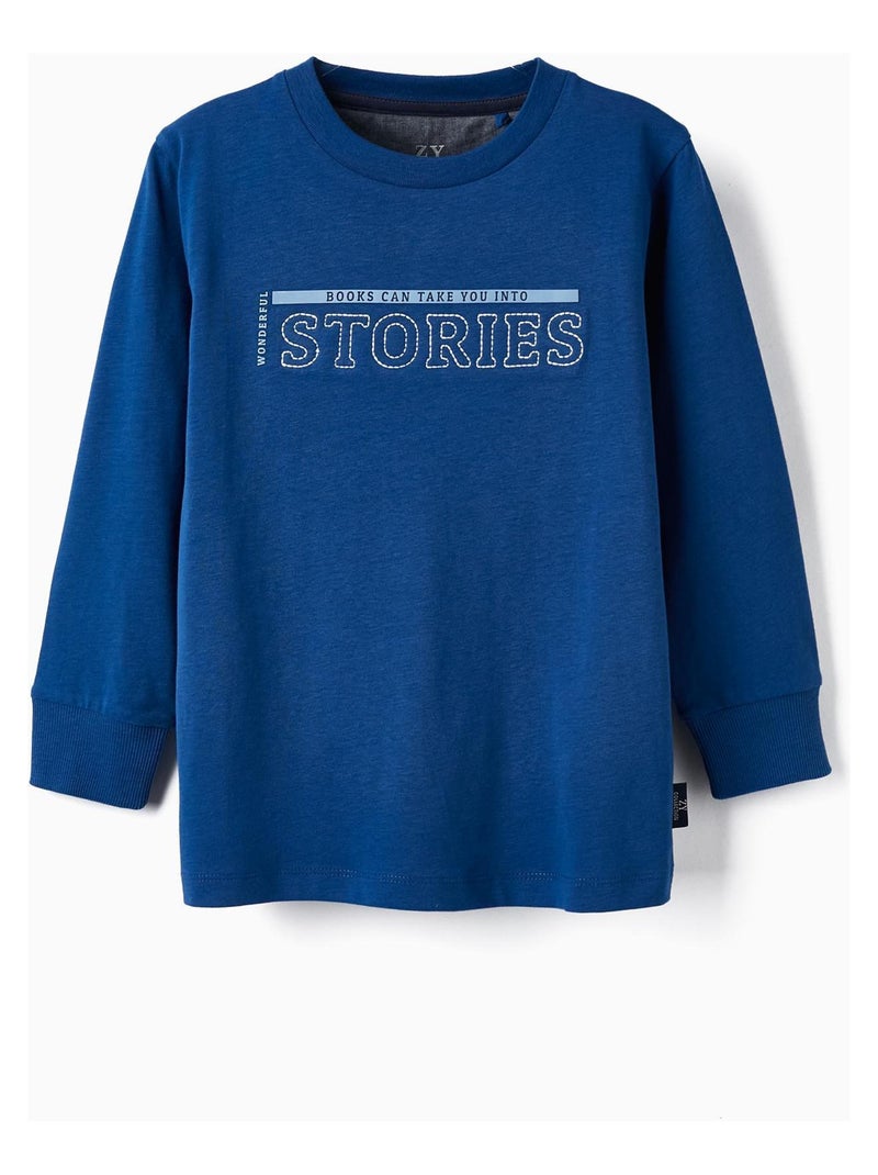 T-shirt à manches longues en coton pour garçon 'Stories' manches longues  LITERATURE CLUB Bleu - Kiabi