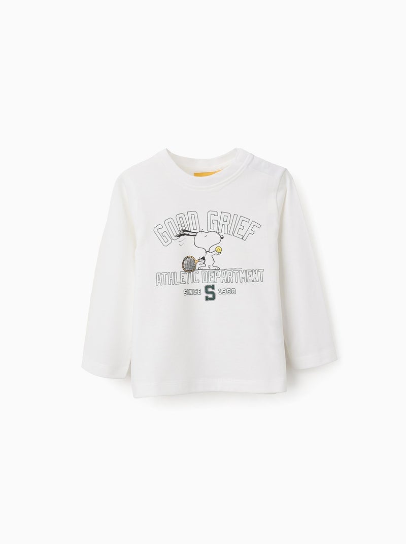 T-shirt à Manches Longues en Coton Snoopy Blanc - Kiabi
