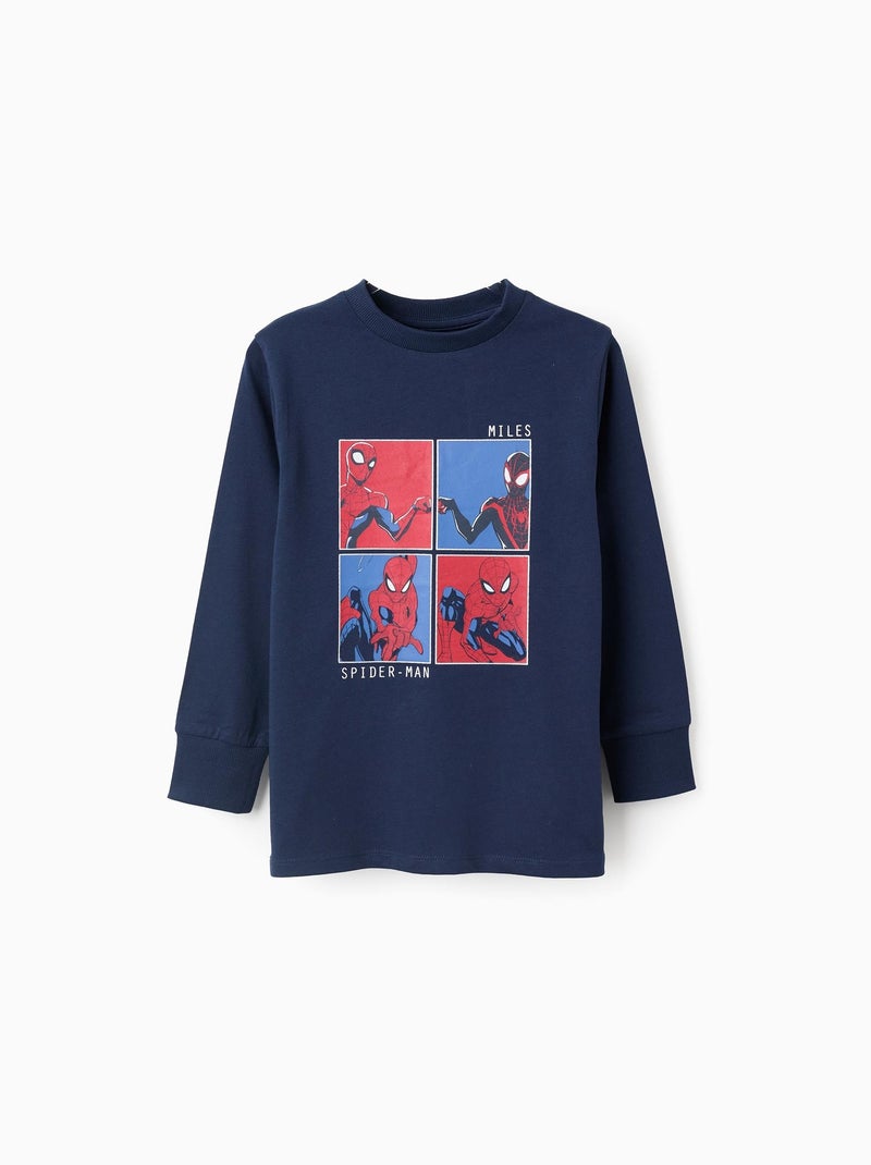 T-shirt à Manches Longues en Coton Spider-Man Bleu foncé - Kiabi