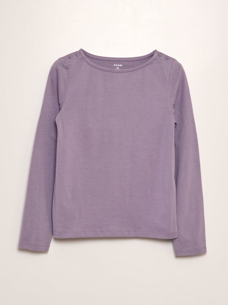 T-shirt à manches longues en coton Violet - Kiabi