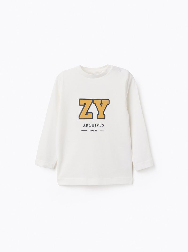 T-Shirt à Manches Longues en Coton ZY Blanc - Kiabi