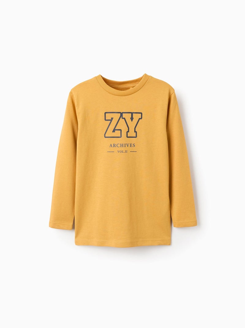 T-Shirt à Manches Longues en Coton 'Zy' Jaune - Kiabi