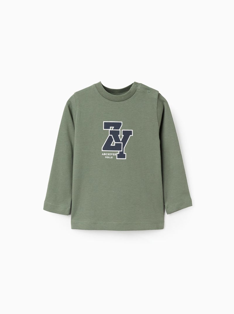 T-Shirt à Manches Longues en Coton ZY Vert foncé - Kiabi