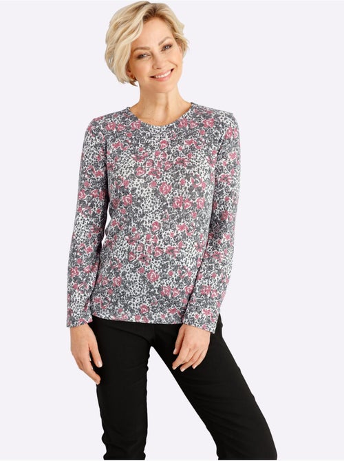 T-shirt à manches longues en jersey doux avec motifs floraux - taille standard - moda vilona - Kiabi T-shirt à manches longues en jersey doux avec motifs floraux - taille standard - moda vilona - Kiabi