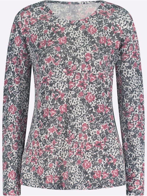 T-shirt à manches longues en jersey doux avec motifs floraux - taille standard - moda vilona - Kiabi T-shirt à manches longues en jersey doux avec motifs floraux - taille standard - moda vilona - Kiabi