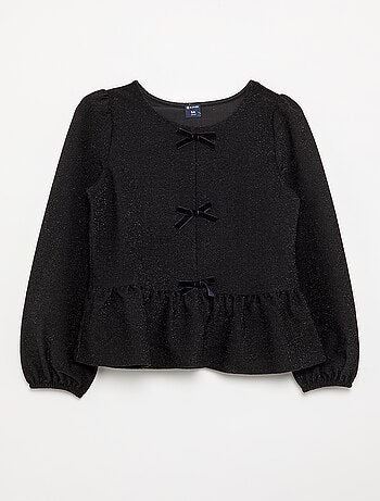 T-shirt à manches longues en maille brillante avec nœuds