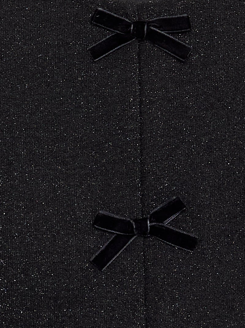 T-shirt à manches longues en maille brillante avec nœuds Noir - Kiabi