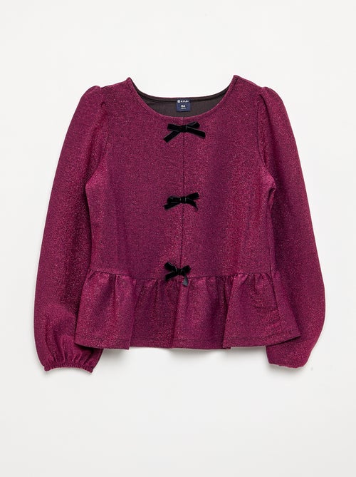 T-shirt à manches longues en maille brillante avec nœuds - Kiabi
