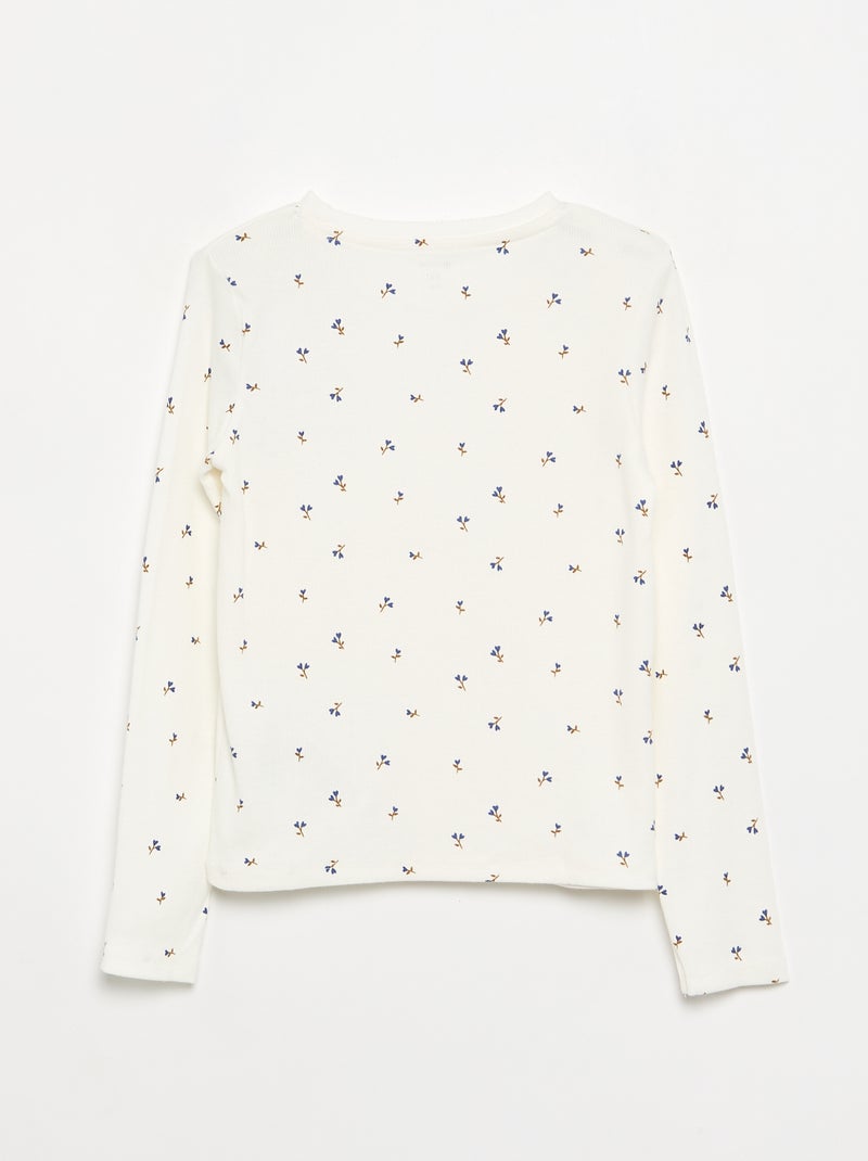 T-shirt à manches longues en maille côtelée Blanc - Kiabi