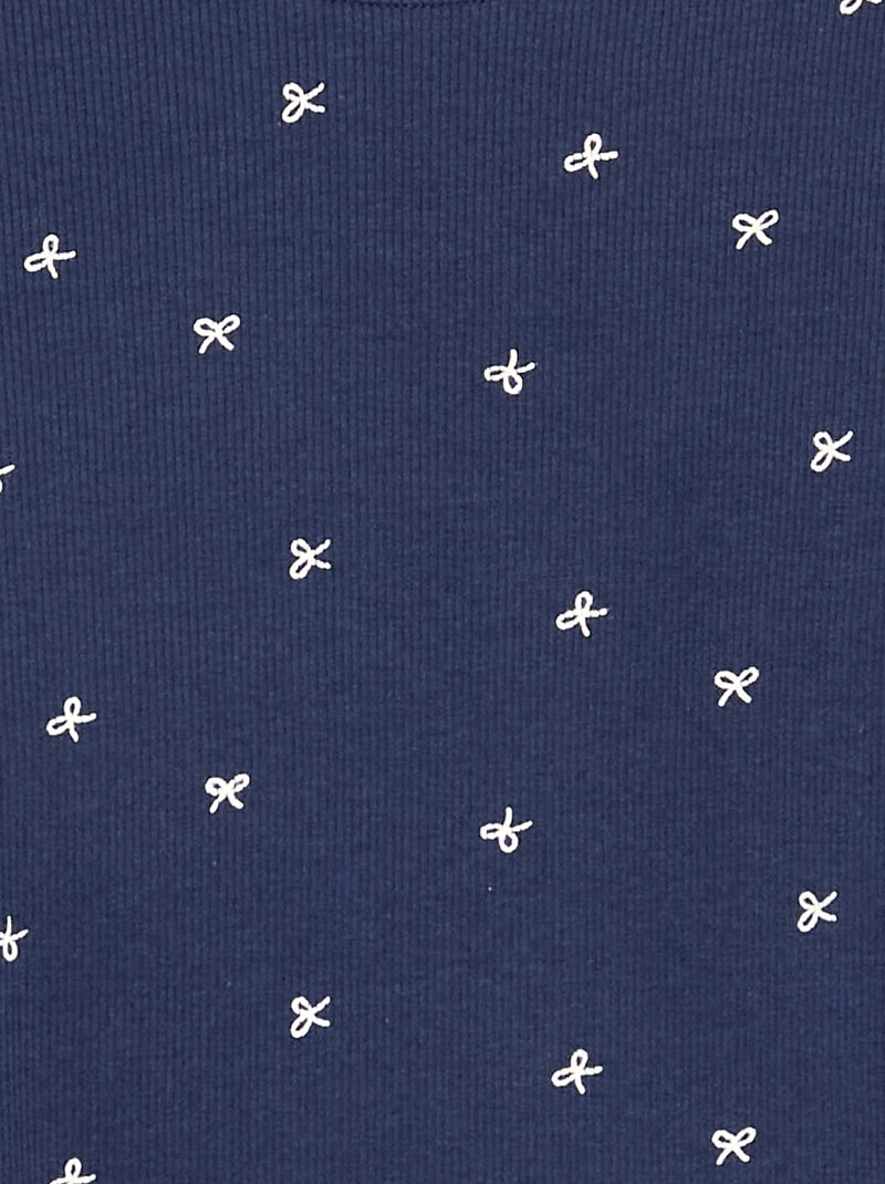 T-shirt à manches longues en maille côtelée Bleu - Kiabi