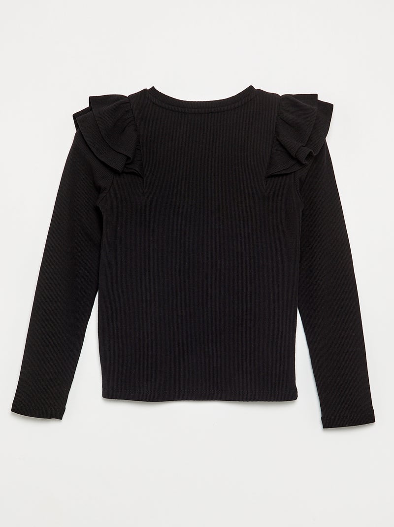 T-shirt à manches longues en maille côtelée Noir - Kiabi