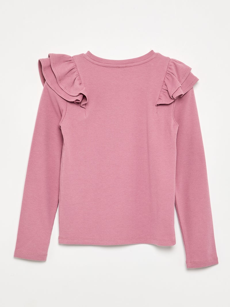 T-shirt à manches longues en maille côtelée Rose - Kiabi