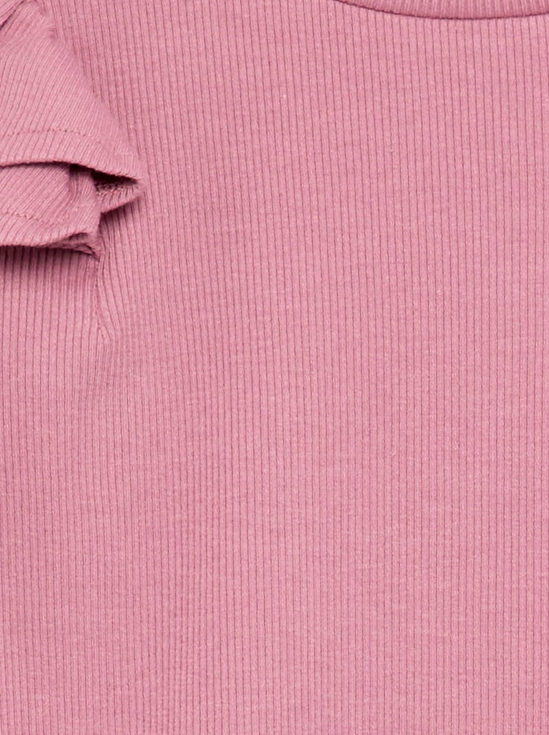 T-shirt à manches longues en maille côtelée Rose - Kiabi