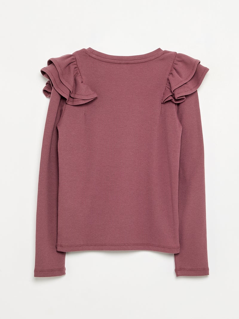 T-shirt à manches longues en maille côtelée Rose - Kiabi