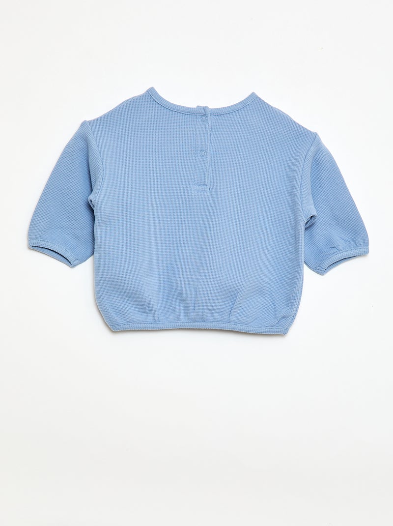 T-shirt à manches longues en maille gaufrée Bleu - Kiabi