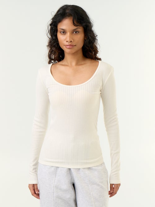 T-shirt à manches longues en maille pointelle - Kiabi