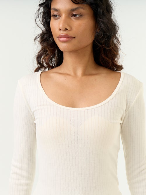 T-shirt à manches longues en maille pointelle - Kiabi