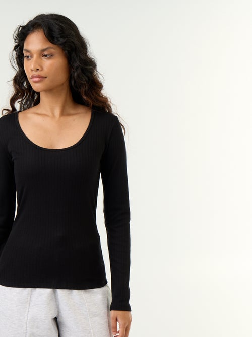 T-shirt à manches longues en maille pointelle - Kiabi