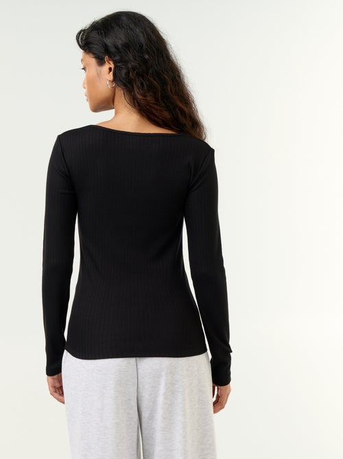 T-shirt à manches longues en maille pointelle - Kiabi