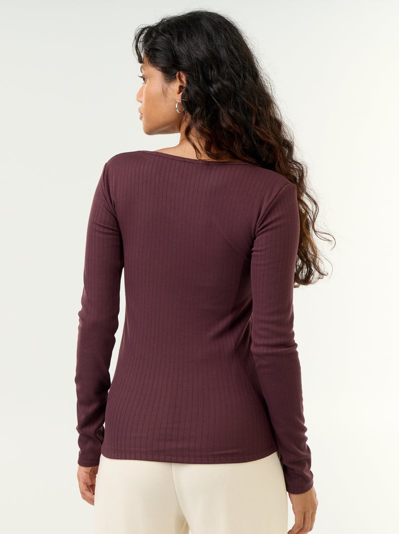 T-shirt à manches longues en maille pointelle Violet - Kiabi