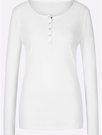 T-shirt à Manches Longues Encolure Avec Patte De Boutonnage - Taille Standard - Helline