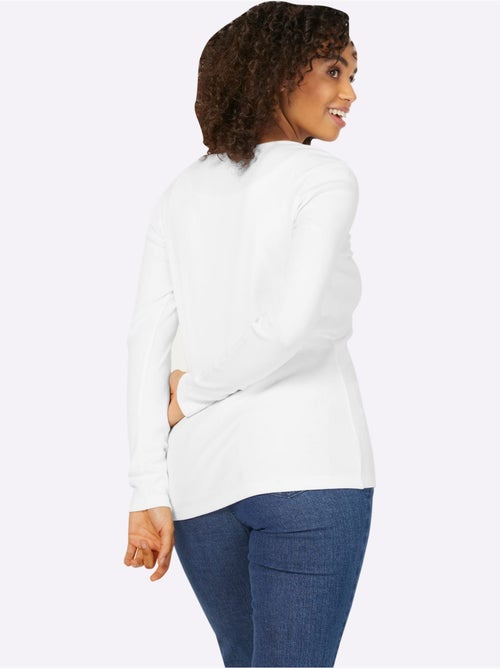 T-shirt à Manches Longues Encolure Avec Patte De Boutonnage - Taille Standard - Helline - Kiabi