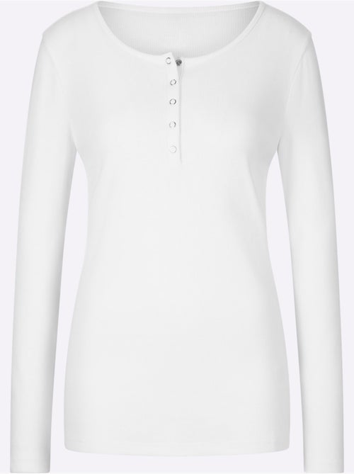 T-shirt à Manches Longues Encolure Avec Patte De Boutonnage - Taille Standard - Helline - Kiabi