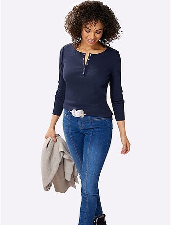 T-shirt à Manches Longues Encolure Avec Patte De Boutonnage - Taille Standard - Helline