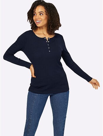 T-shirt à Manches Longues Encolure Avec Patte De Boutonnage - Taille Standard - Helline