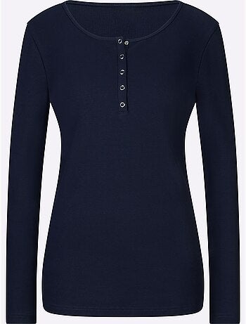T-shirt à Manches Longues Encolure Avec Patte De Boutonnage - Taille Standard - Helline
