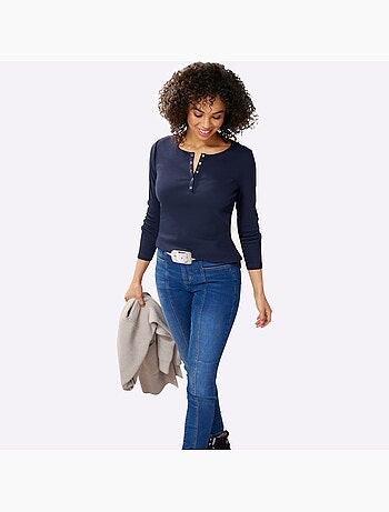 T-shirt à Manches Longues Encolure Avec Patte De Boutonnage - Taille Standard - Helline
