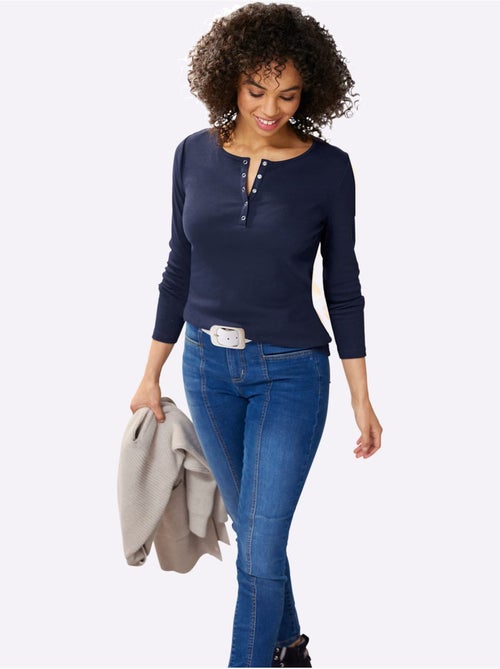 T-shirt à Manches Longues Encolure Avec Patte De Boutonnage - Taille Standard - Helline - Kiabi