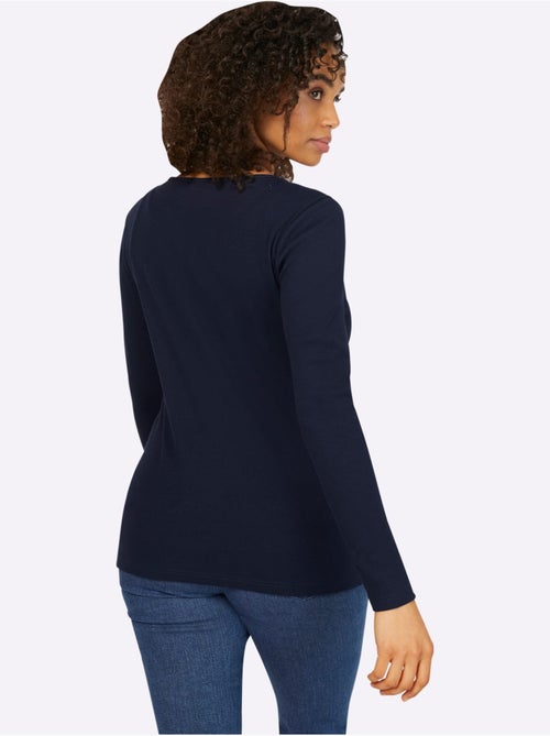 T-shirt à Manches Longues Encolure Avec Patte De Boutonnage - Taille Standard - Helline - Kiabi