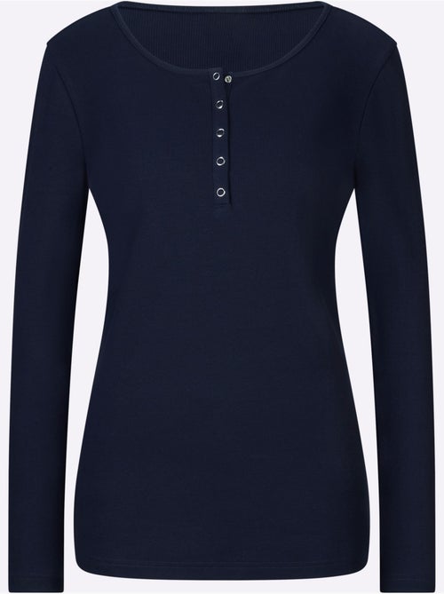 T-shirt à Manches Longues Encolure Avec Patte De Boutonnage - Taille Standard - Helline - Kiabi