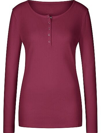 T-shirt à Manches Longues Encolure Avec Patte De Boutonnage - Taille Standard - helline
