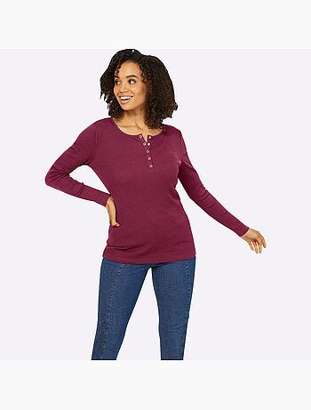 T-shirt à Manches Longues Encolure Avec Patte De Boutonnage - Taille Standard - Helline