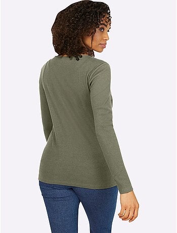 T-shirt à Manches Longues Encolure Avec Patte De Boutonnage - Taille Standard - Helline