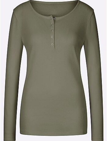 T-shirt à Manches Longues Encolure Avec Patte De Boutonnage - Taille Standard - Helline