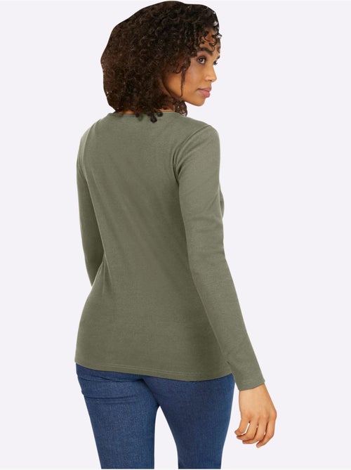T-shirt à Manches Longues Encolure Avec Patte De Boutonnage - Taille Standard - Helline - Kiabi T-shirt à Manches Longues Encolure Avec Patte De Boutonnage - Taille Standard - Helline - Kiabi