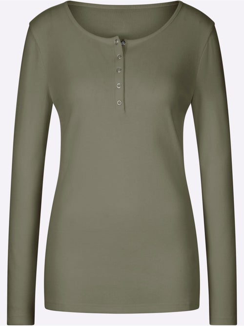 T-shirt à Manches Longues Encolure Avec Patte De Boutonnage - Taille Standard - Helline - Kiabi T-shirt à Manches Longues Encolure Avec Patte De Boutonnage - Taille Standard - Helline - Kiabi