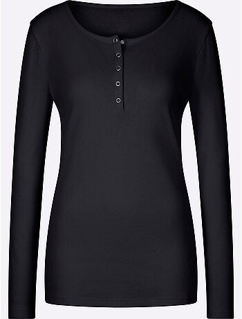 T-shirt à Manches Longues Encolure Avec Patte De Boutonnage - Taille Standard - Helline