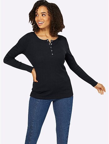 T-shirt à Manches Longues Encolure Avec Patte De Boutonnage - Taille Standard - Helline