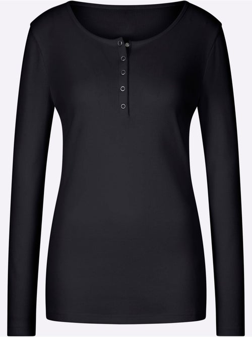 T-shirt à Manches Longues Encolure Avec Patte De Boutonnage - Taille Standard - helline - Kiabi