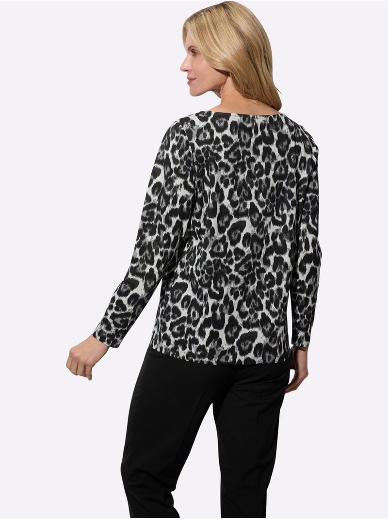 T-shirt à Manches Longues Encolure En U Féminine - Taille Standard - Moda Vilona Gris Noir - Kiabi