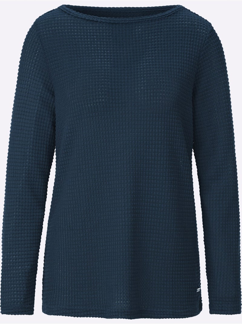 T-shirt à Manches Longues Encolure En U Féminine - Taille Standard - Witt Bleu foncé - Kiabi