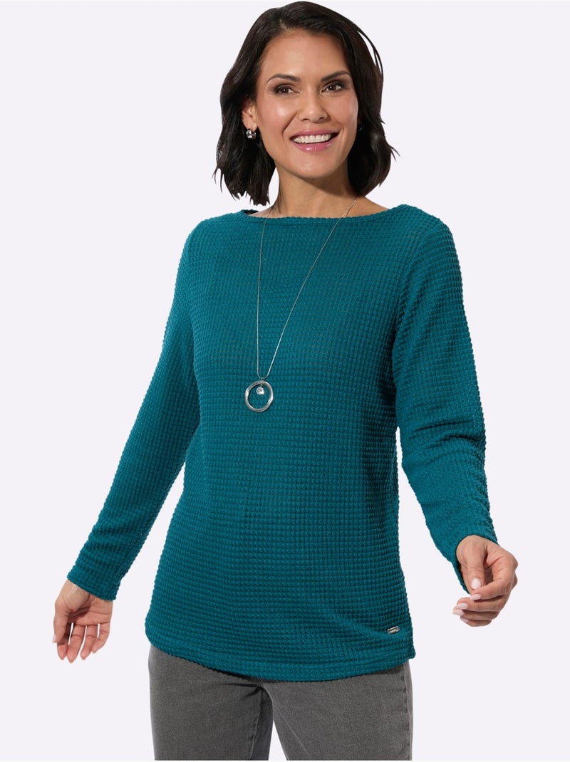 T-shirt à Manches Longues Encolure En U Féminine - Taille Standard - Witt Bleu pétrole - Kiabi